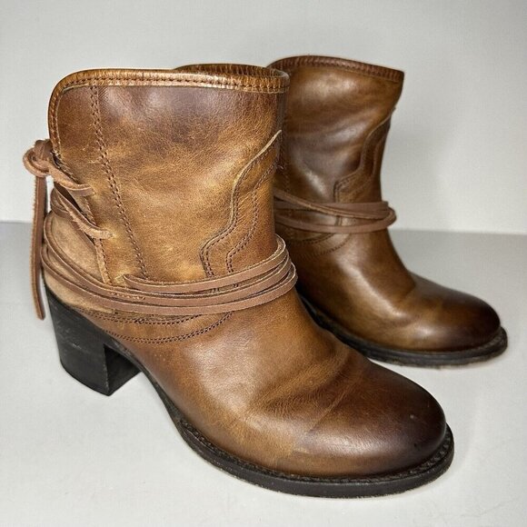 Freebird by Steven Shoes - Freebird by Steven FB Casey Brown Distressed Leather Strappy Ankle Boots Sz 6
